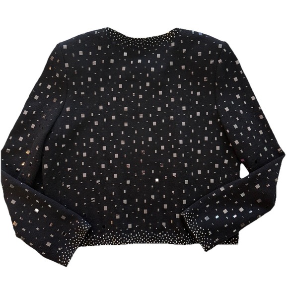 St. John Evening Santana Knit Crystal Black Sequin 12 Blazer Jacket Top LUXURY - Picture 3 of 10